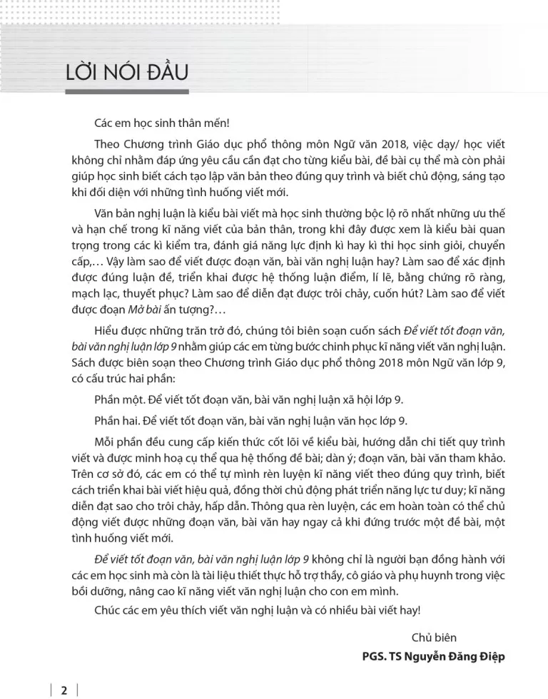 ĐỂ VIẾT TỐT ĐOẠN VĂN, BÀI VĂN NGHỊ LUẬN LỚP 9 (Theo chương trình GDPT 2018)